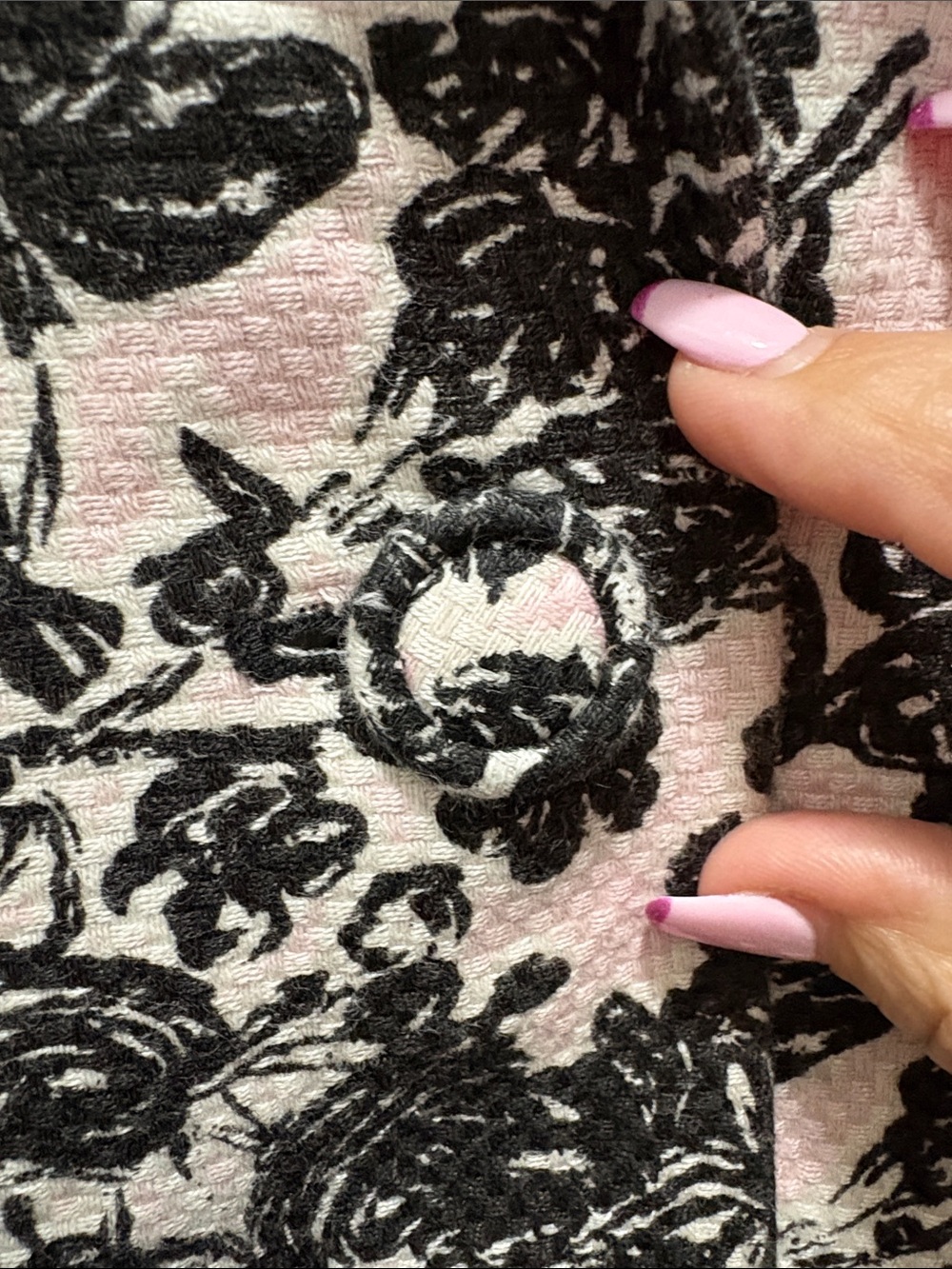 LOFT Pink Floral Trench Coat with Black Print - Picture 5 of 8